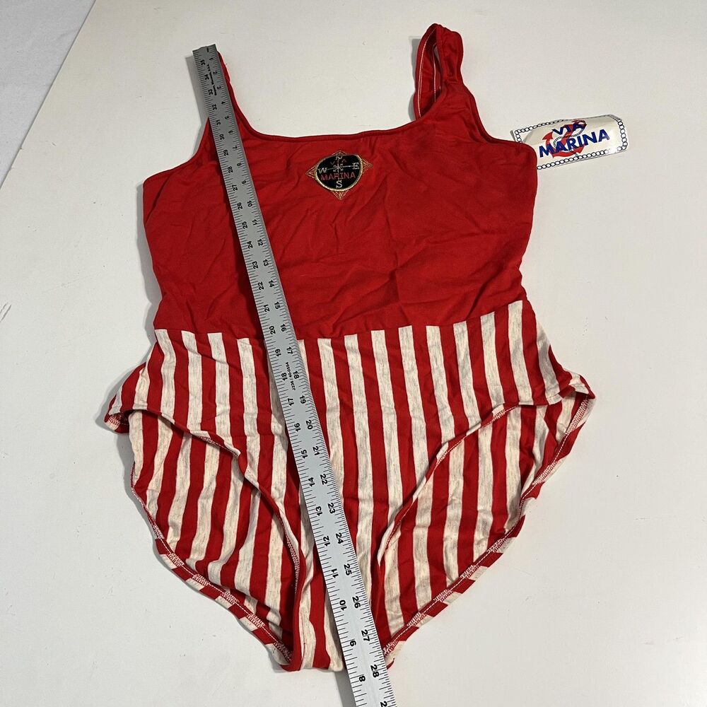 Vintage Via Marina Swimsuit Womens 16 Red Striped Nautical One Piece USA Cotton - Picture 14 of 16